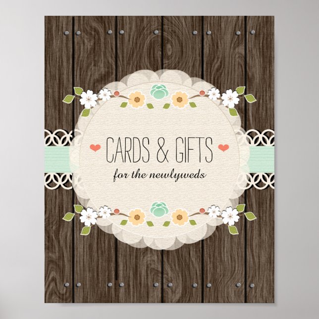 Mint Boho Rustic Wedding Shower Cards Gifts Sign (Front)