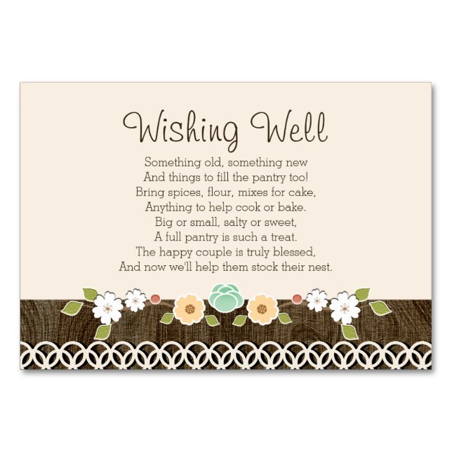 Mint Boho Rustic Wedding Shower WISHING WELL CARD (Front)