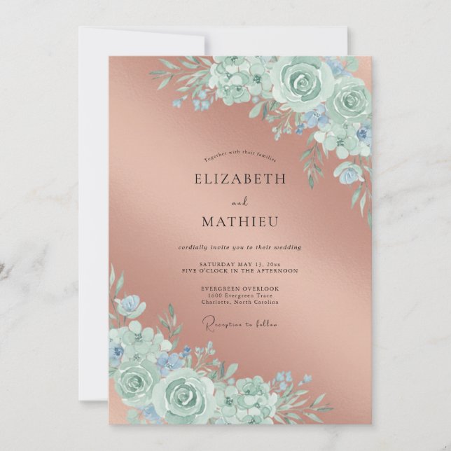 Mint Botanical Accent Wedding Invitation (Front)