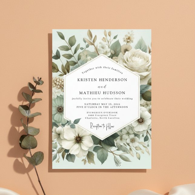 Mint Botanical Elegance Wedding Invitation (Creator Uploaded)