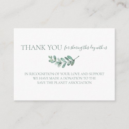 Mint Botanical Elegant Wedding Photo Donation Enclosure Card