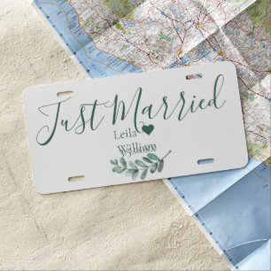 Mint Botanical Just married Personalized License Plate