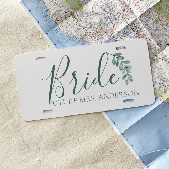 Mint Botanical Minimalist Bride Personalized License Plate (In Situ)