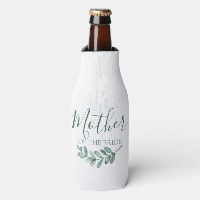 Mint Botanical Minimalist Mother of the Bride Bottle Cooler (Bottle Front)