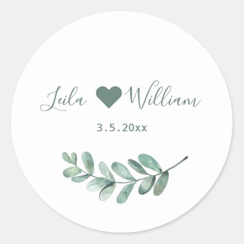 Mint Botanical Personalized Wedding Classic Round Sticker