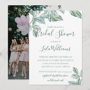 Mint Botanical Photo Wedding Bridal Shower Invitation