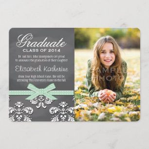 Mint Bow Chalkboard Lace Graduation Announcement