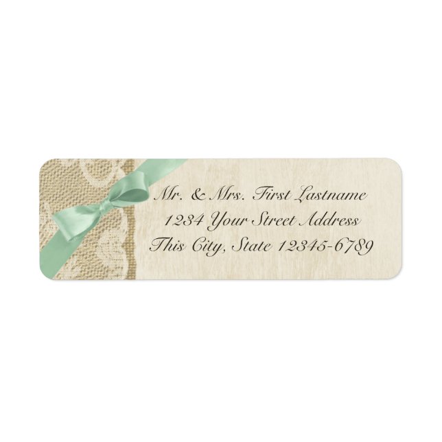 Mint Bow, Lace and Burlap Rustic Country Label (Front)