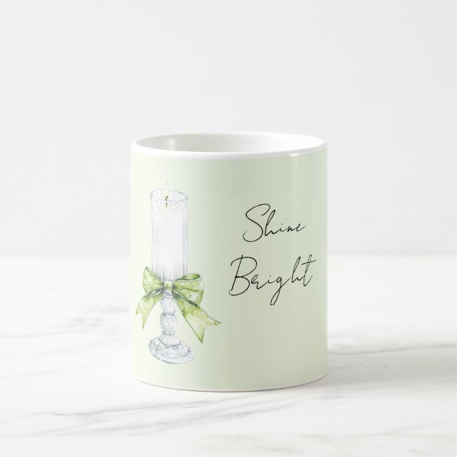 Mint Bow White Candle Shine Bright Coffee Mug (Center)