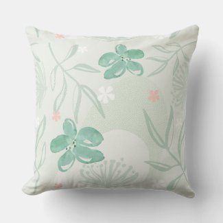 Mint Breeze Spring Floral Abstract Throw Pillow