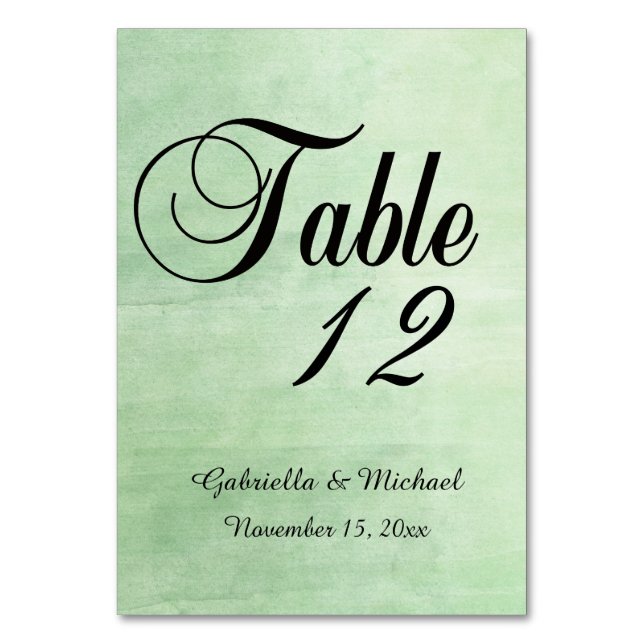 Mint Breeze Watercolor Table Number (Front)