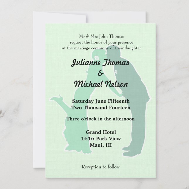 Mint Bride and Groom Wedding Invitation (Front)