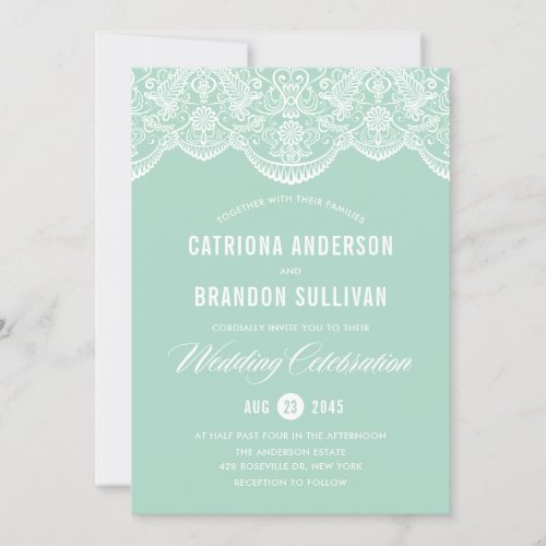 Mint Brocade Lace Wedding Invitation