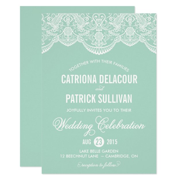 Mint Brocade Lace Wedding Invitation