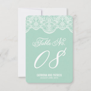 Mint Brocade Lace Wedding Table Number Cards