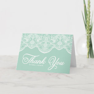 Mint Brocade Lace Wedding Thank You Card