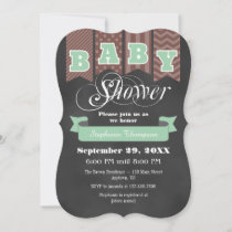 Mint Brown Chalkboard Flag Baby Shower Invite