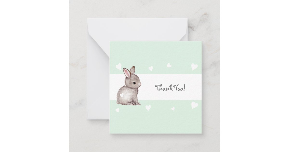 Mint Bunny Baby Shower Thank You Notecard Zazzle