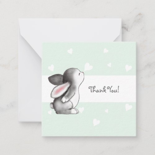 Mint Bunny Heart Baby Shower Thank You Notecard