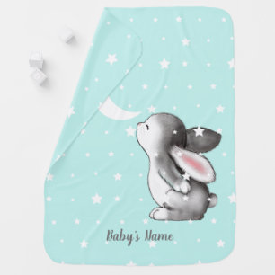 Mint Bunny Moon Stars Baby Blanket