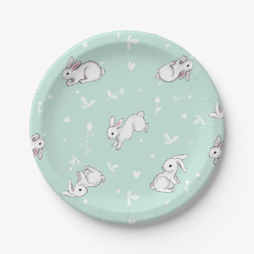 Mint Bunny Paper Plates