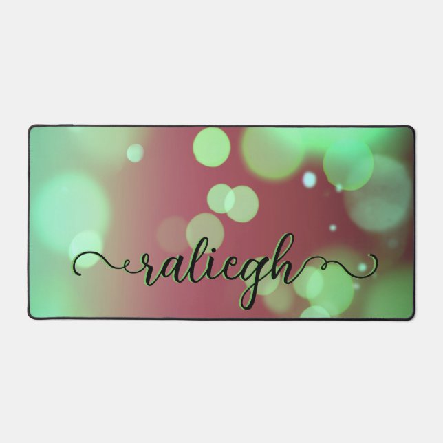 Mint & Burgundy Bokeh Desk Mat (Front)