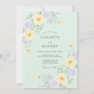 Mint Butter Lilac Painted Wedding Invitation