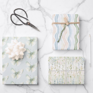 Mint Butterflies Birthday Wrapping Paper Sheets