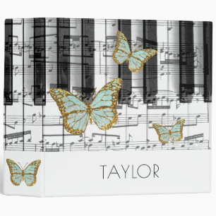mint butterflies music piano 3 ring binder