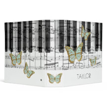 mint butterflies music piano 3 ring binder