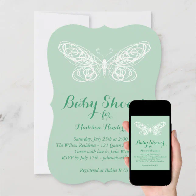Mint Butterfly Baby Shower Invitation Zazzle