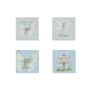 Mint Butterfly Dragonfly Joy Stone Magnet