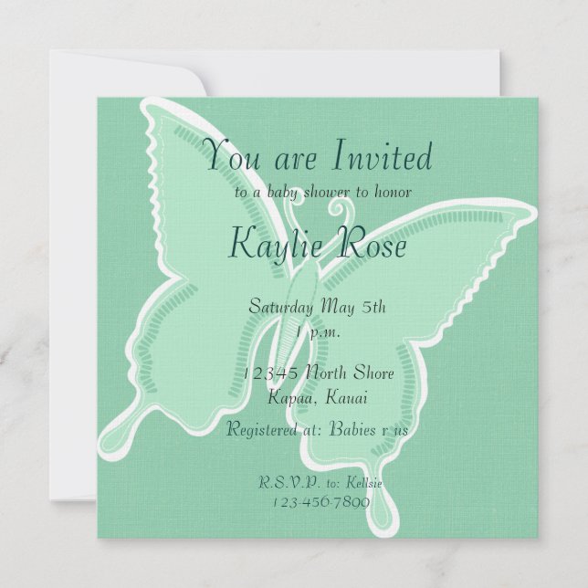 Mint Butterfly Invitation (Front)