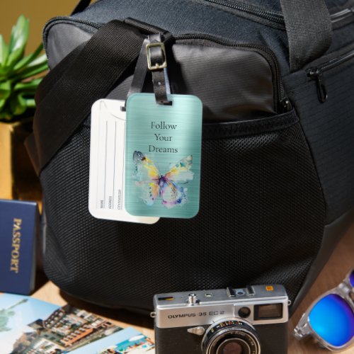 Mint Butterfly Luggage Tag