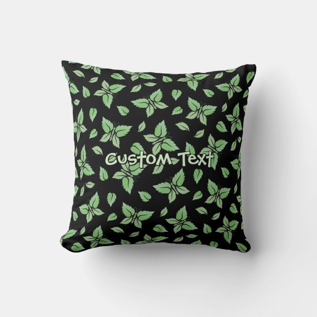 Mint Butterfly Pattern Throw Pillow (Front)