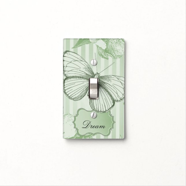 Mint Butterfly Stripes Dream Light Switch Cover (In Situ)