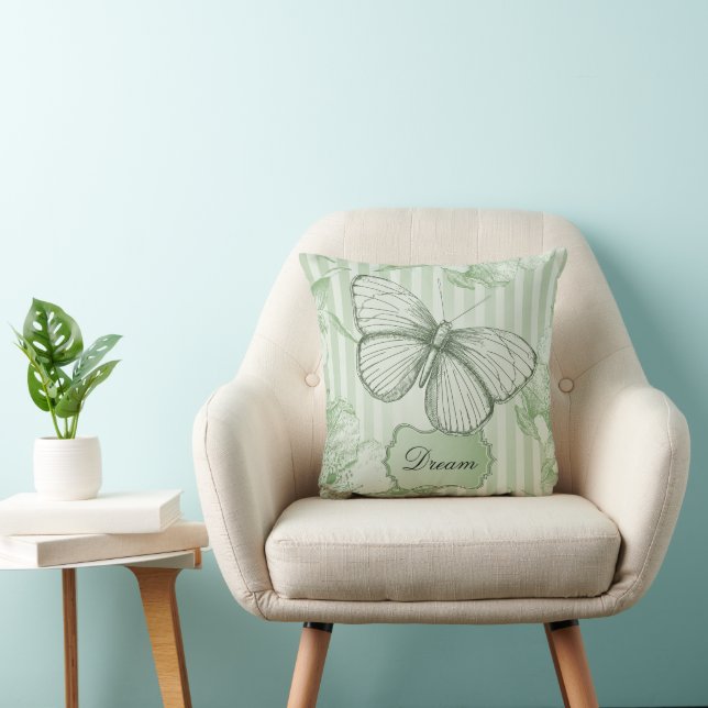 Mint Butterfly Stripes Dream Throw Pillow (Chair)