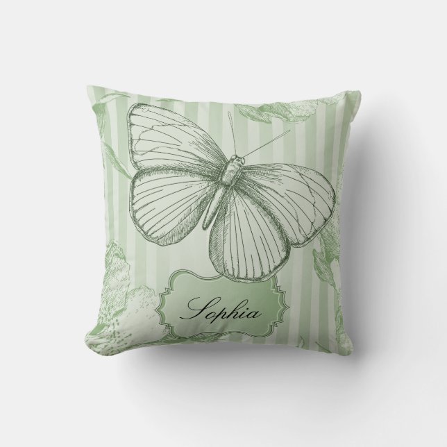 Mint Butterfly Throw Pillow (Front)