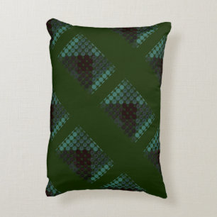 Mint button or pit on forest green, forming shapes accent pillow