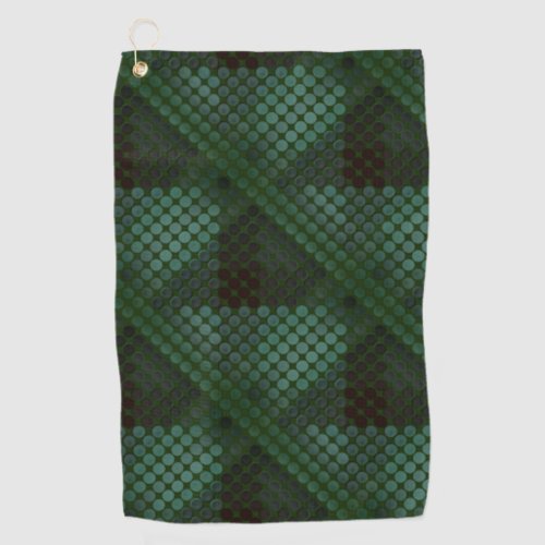Mint button or pit on forest green forming shapes golf towel