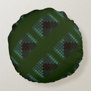 Mint button or pit on forest green, forming shapes round pillow