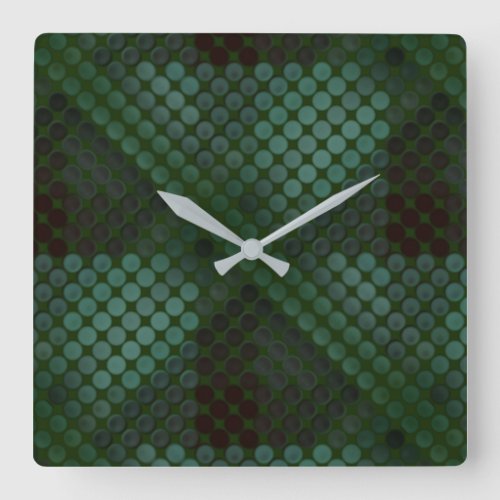Mint button or pit on forest green forming shapes square wall clock