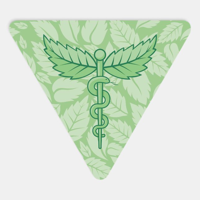 Mint Caduceus with Leaves Background Triangle Sticker (Creator Uploaded)