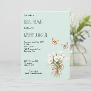 Mint Calla Lilly Floral Butterflies Bridal Shower Invitation