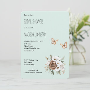 Mint Calla Lilly Flowers Butterflies Bridal Shower Invitation