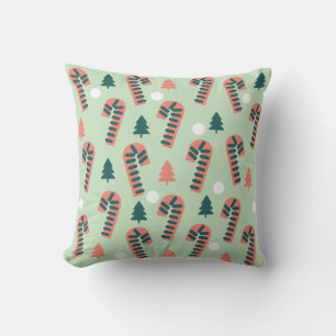 Mint Candy Cane Pattern Throw Pillow