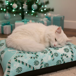 Mint Candy Cane Personalized Christmas Pet Bed