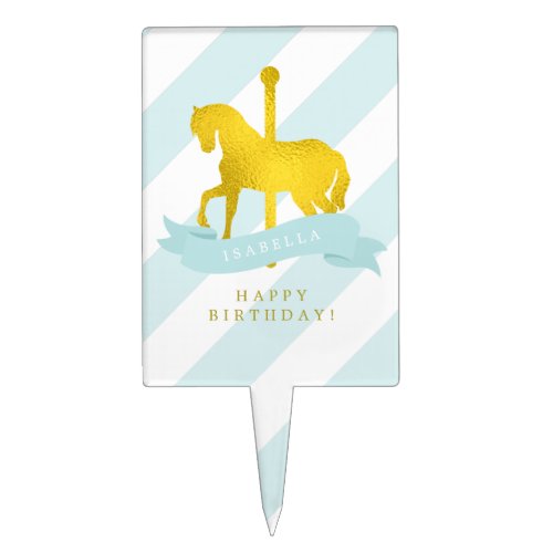 Mint Carousel Horse Birthday Cake Topper