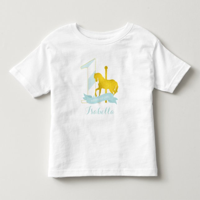 Mint Carousel Horse Birthday Girl Toddler T-shirt (Front)