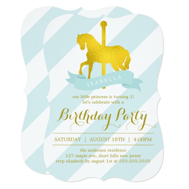 Mint Carousel Horse Birthday Party Invitation